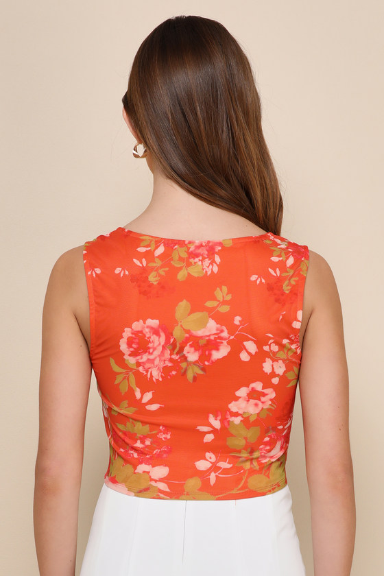 Alluring Impression Orange Floral Mesh Bustier Tank Top 5