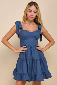 Tier-ly Delightful Blue Tie-Strap Tiered Bustier Mini Dress