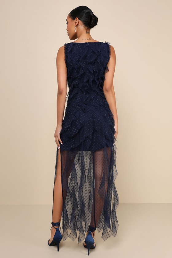 Blue Swiss Dot Maxi Dress