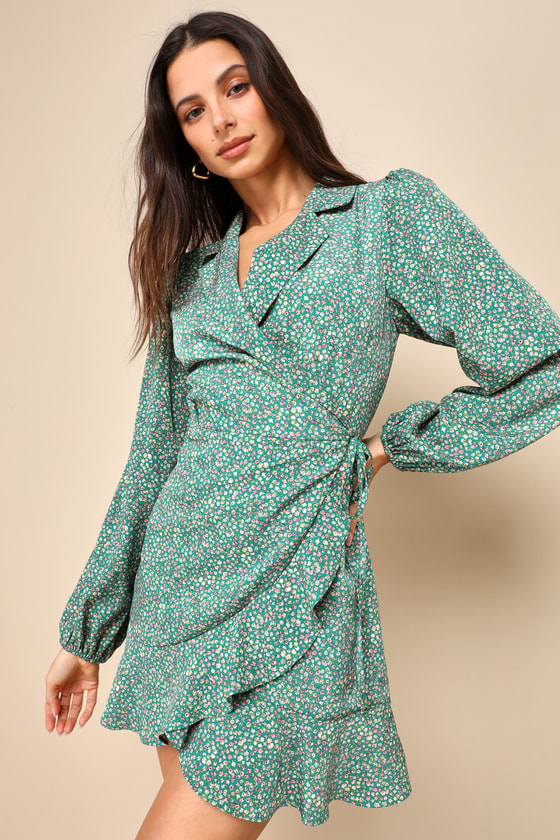 green and white floral wrap dress GANNI 