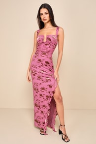 Dramatic Confidence Mauve Pink Floral Velvet Burnout Maxi Dress