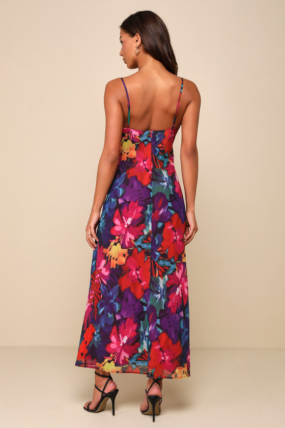 Shop Lulus Meant To Amaze Black Multi Abstract Floral Cowl Slip Maxi Dress