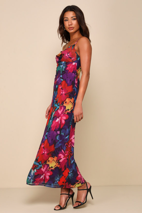 Shop Lulus Meant To Amaze Black Multi Abstract Floral Cowl Slip Maxi Dress