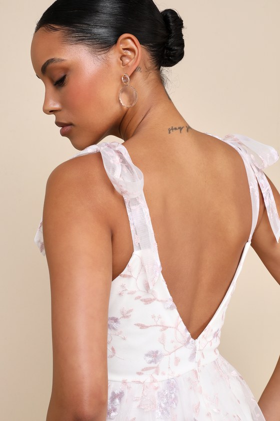 Lulus Distinctly Sweet White Floral Embroidered Tie-strap Midi Dress In White