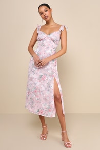 Delightful Direction Blush Floral Ruffled Tie-Strap Midi Dress 1