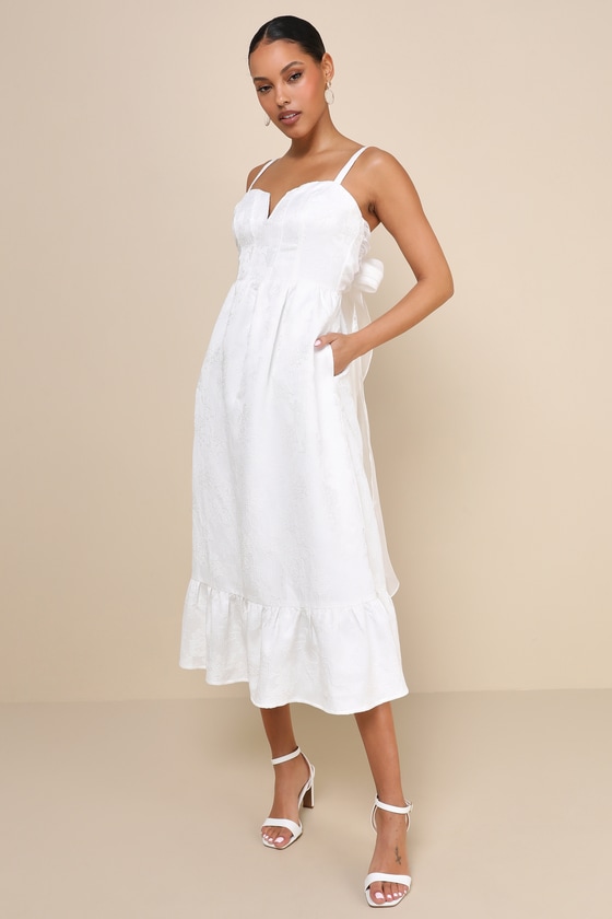 Major Perfection White Floral Jacquard Midi Dress with Pockets 2