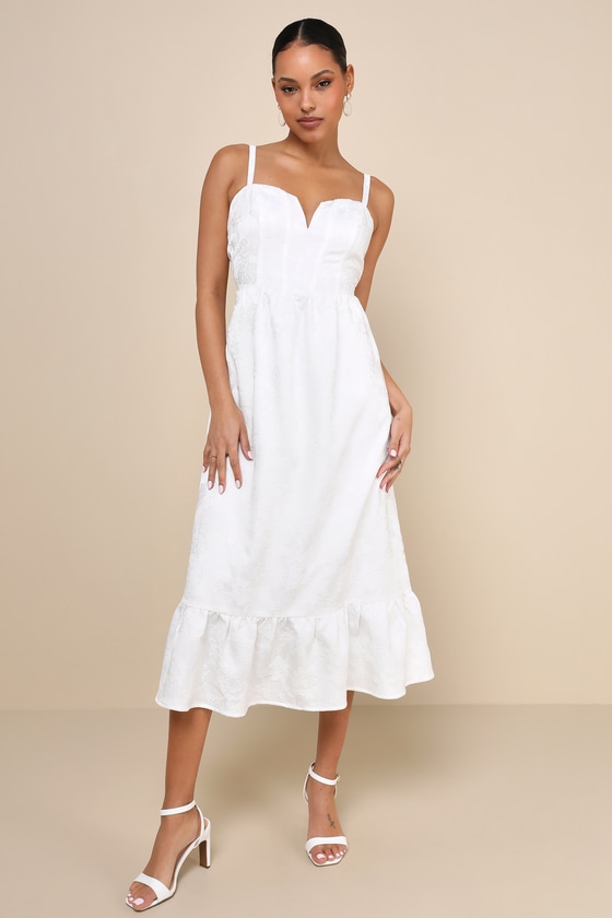 Shop Lulus Major Perfection White Floral Jacquard Midi Dress With Pockets