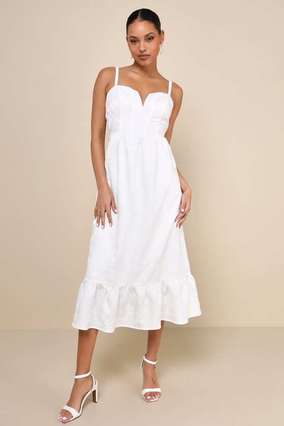 Major Perfection White Floral Jacquard Midi Dress with Pockets 3