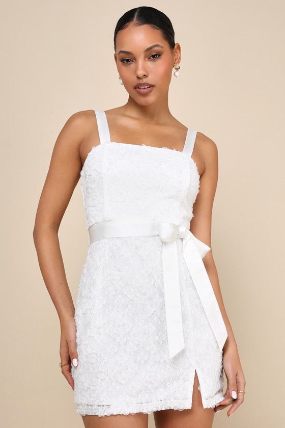 Lulus Perfect Design White 3d Floral Lace Sleeveless Mini Dress