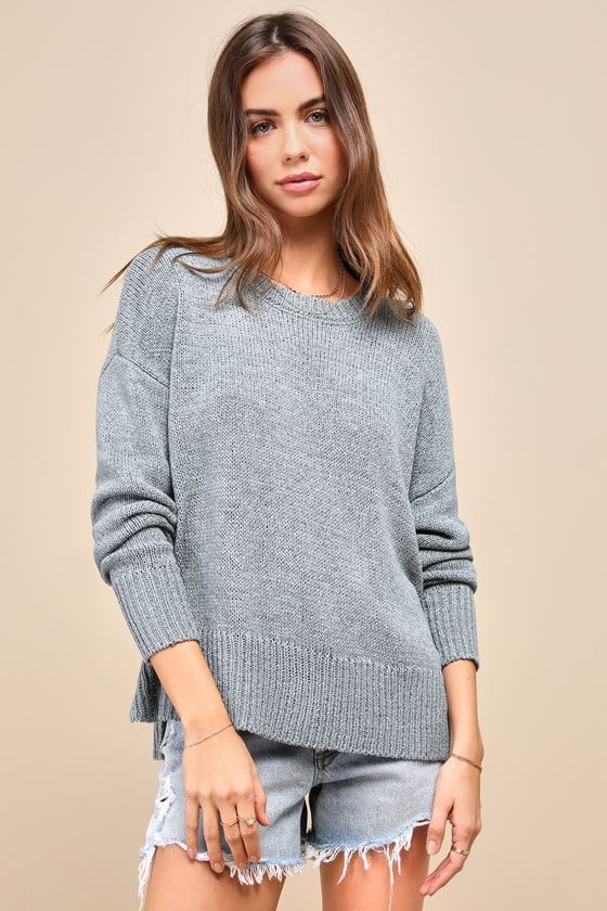 Lulus Positive Presence Sage Blue Loose Knit Sweater