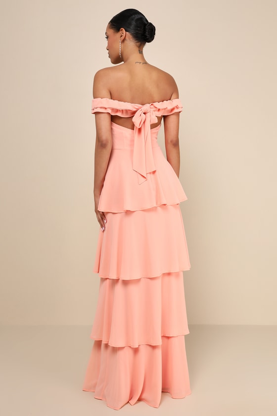 Peach Tiered Dress - Ruffled OTS Dress - Peach Bridesmaid Dress - Lulus