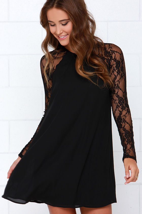 lace shift dress with sleeves