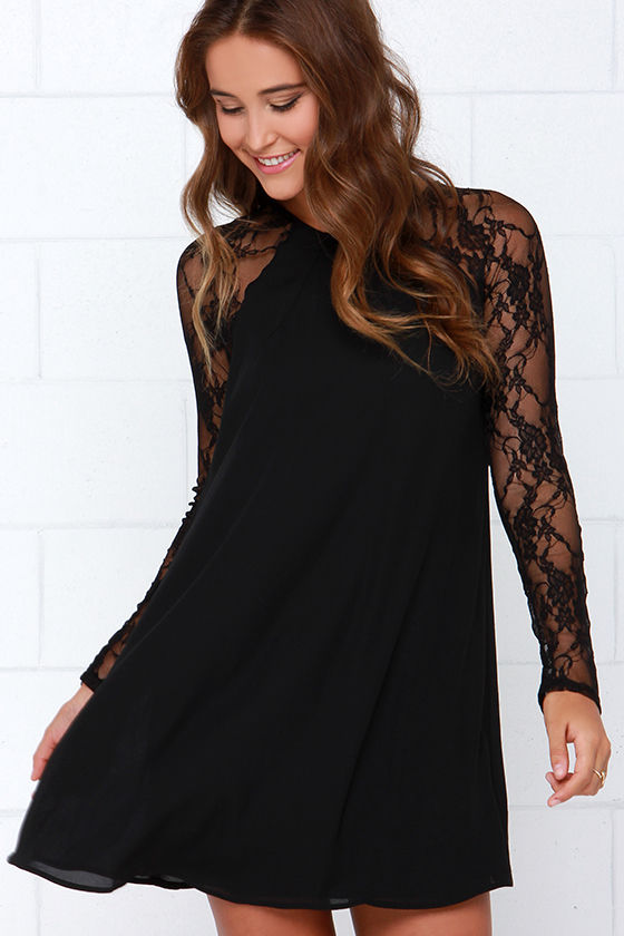 Lace In Point Black Lace Shift Dress