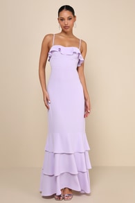 Lively Evenings Lavender Sleeveless Tiered Maxi Dress