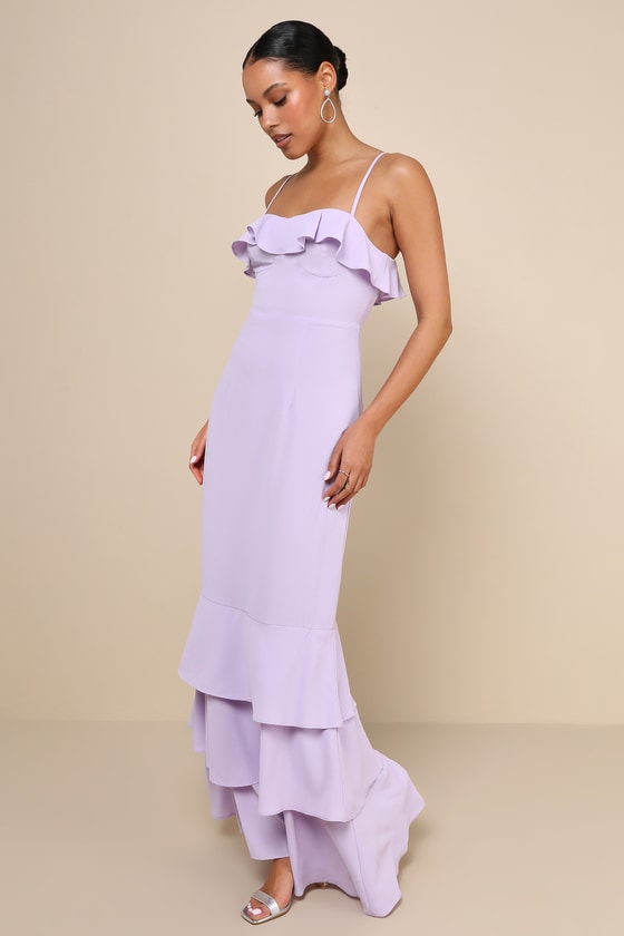 Lulus Lively Evenings Lavender Sleeveless Tiered Maxi Dress In Purple