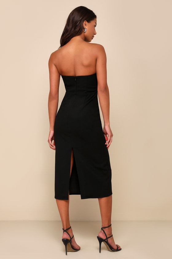 Black Midi Dress - Strapless Midi Dress - Midi Cocktail Dress - Lulus