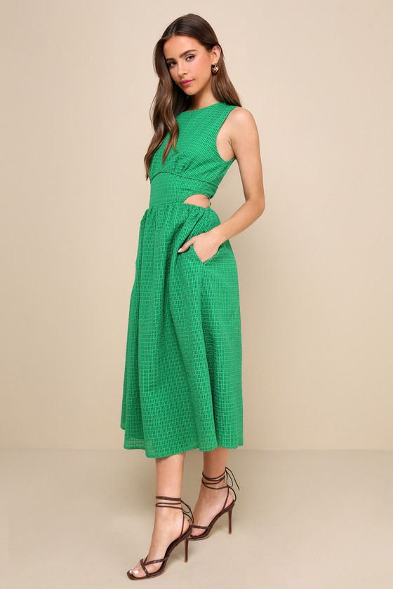 Shop Lulus Charm And Confidence Green Cutout Midi Dress With Pockets