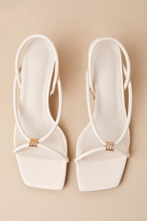 Shop Billini Raddix Bone Strappy Square-toe Kitten Heel Sandals In White