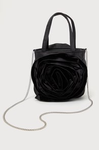 Exceptional Glamour Black Satin 3D Rosette Handbag