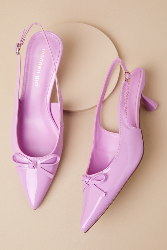Shop Madden Girl Vogue Violet Patent Pointed-toe Slingback Bow Pumps In Purple
