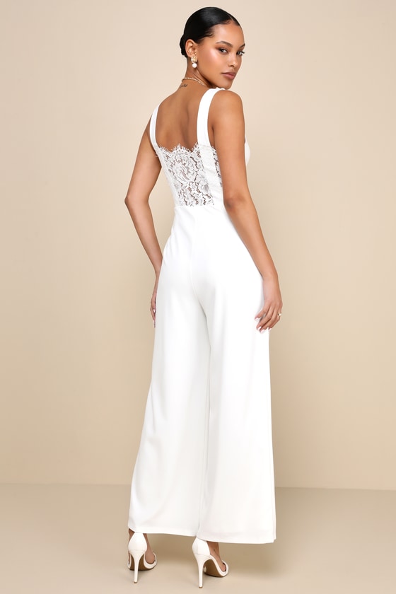 Sweet Eloquence White Lace Back Sleeveless Wide-Leg Jumpsuit 3