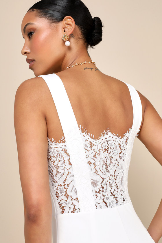 Lulus Sweet Eloquence White Lace Back Sleeveless Wide-leg Jumpsuit In White