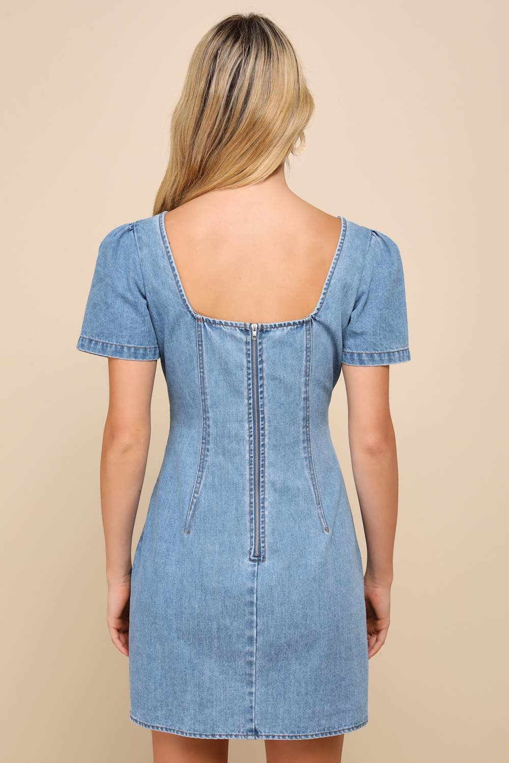 Dreamy Stroll Medium Wash Short Sleeve Denim Mini Dress