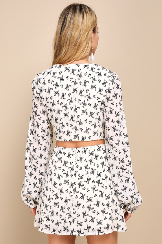 Shop Lulus Adorable Moves Ivory Floral Print Textured Mini Skirt