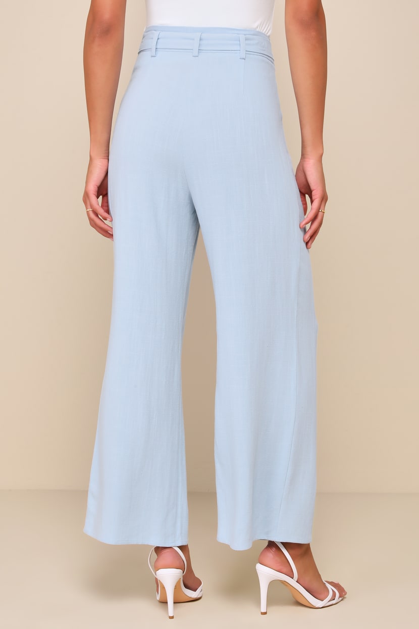 Light Blue Pants - Wide-Leg Trouser Pants - Linen Belted Pants - Lulus