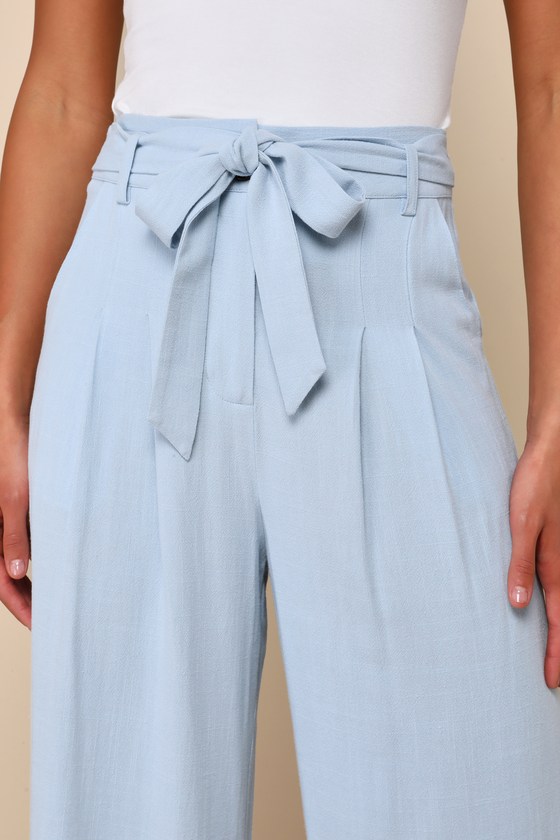 Shop Lulus Trend Alert Light Blue Belted High-waisted Wide-leg Pants