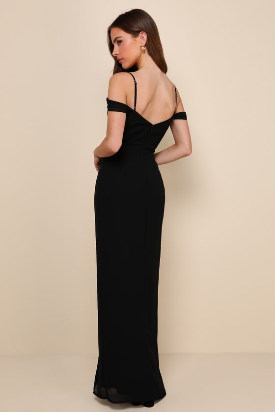 Shop Lulus Lovely Enchantment Black Cold-shoulder Column Maxi Dress