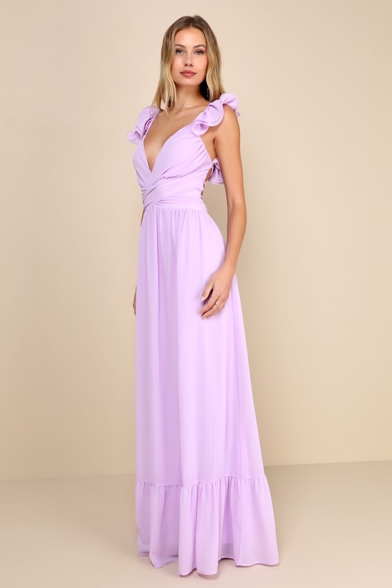 Lulus Soiree Celebration Lilac Ruffled Lace-up Maxi Dress