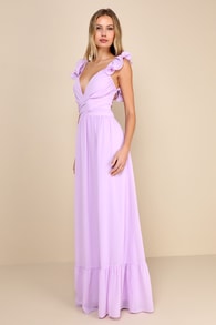 Soiree Celebration Lilac Ruffled Lace-Up Maxi Dress 1