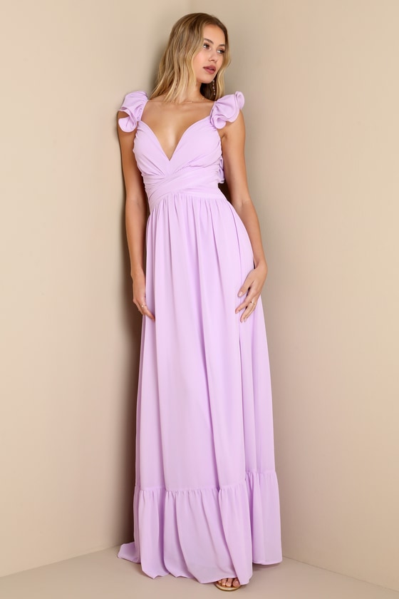 Lulus Soiree Celebration Lilac Ruffled Lace-up Maxi Dress In Lilac