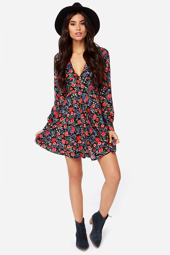 Long Sleeve Floral Print Dresses