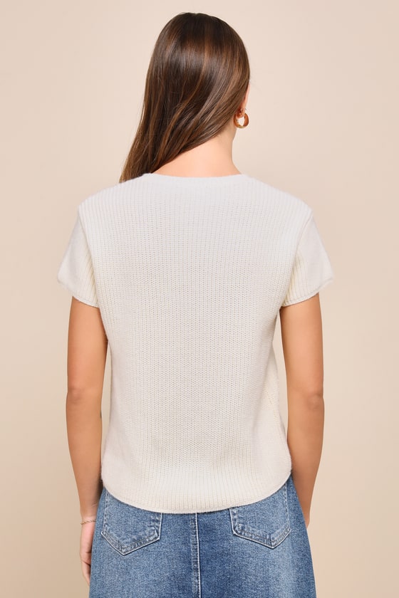 Shop Lulus Simple Cuteness Ivory Cap Sleeve Sweater