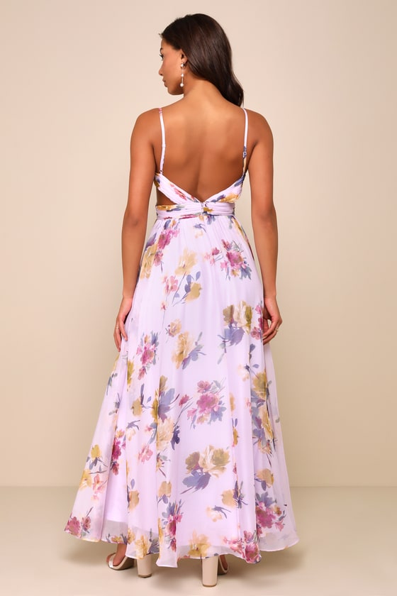 Exceptional Dream Lavender Floral Backless Cutout Maxi Dress 2