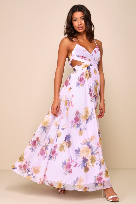 Exceptional Dream Lavender Floral Backless Cutout Maxi Dress 3