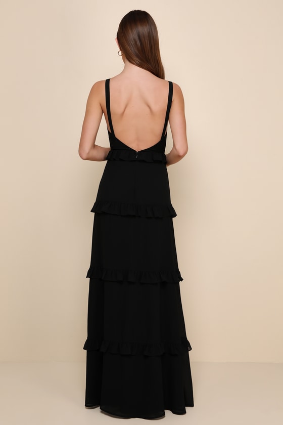 Black Bustier Gown - Backless Gown - Tiered Gown - Black Dress - Lulus