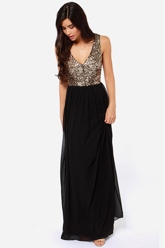 black dress gold sequins