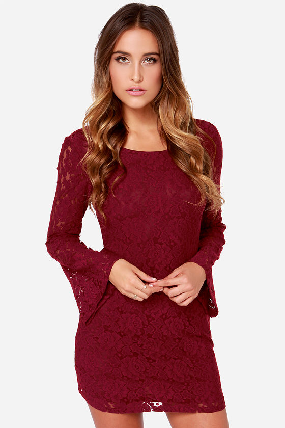 maroon dress with lace sleeves