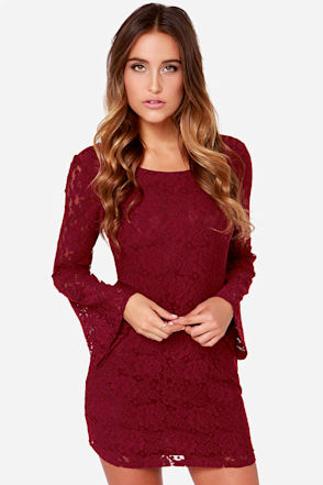 lulus remarkable burgundy lace dress Pretty - Long Sleeve Dress - Dress - $48.00 Rachel Allan 70427 - dress length_Midi Dresses color:Charcoal Gray Premium lace and satin