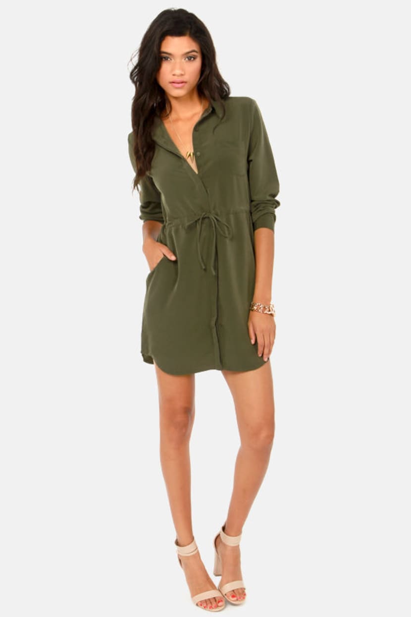 Olive & Oak A Shirt Thing Olive Green Shirt Dress