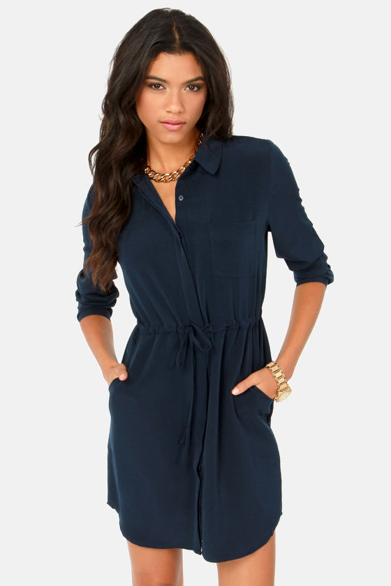 navy blue shirt dress womens