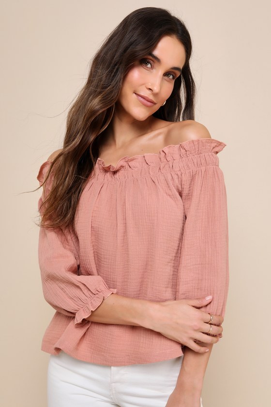 Sweet One Rusty Rose Off-the-Shoulder Top 6