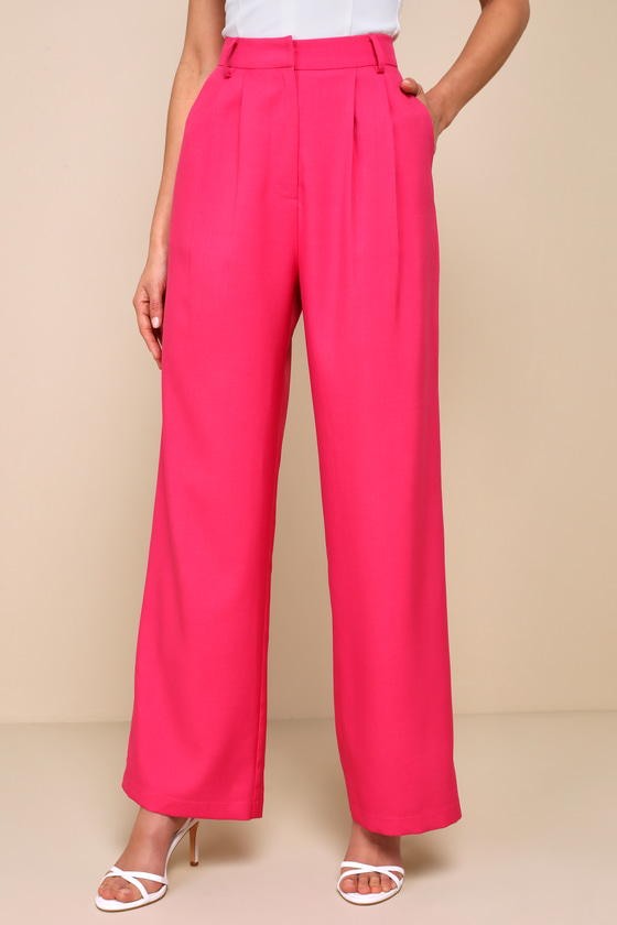 Shop Lulus Bold Poise Hot Pink High Rise Straight Leg Trouser Pants
