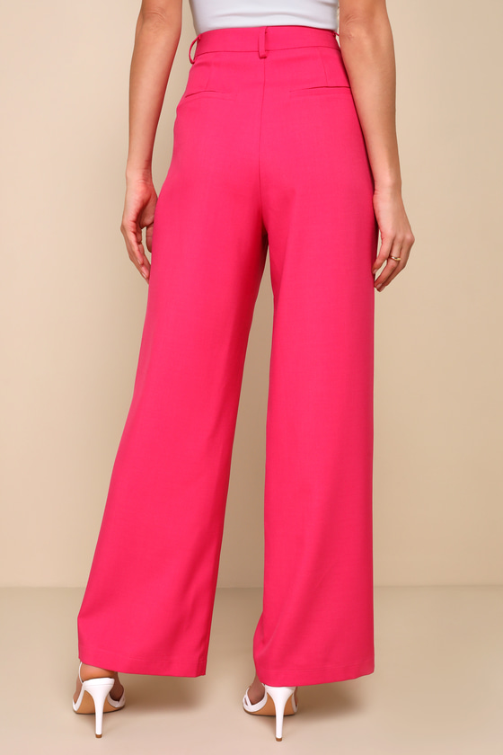 Shop Lulus Bold Poise Hot Pink High Rise Straight Leg Trouser Pants