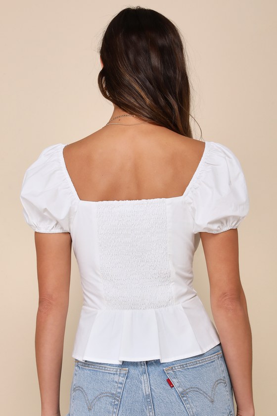 Mint and White Puff Sleeve Peplum Top