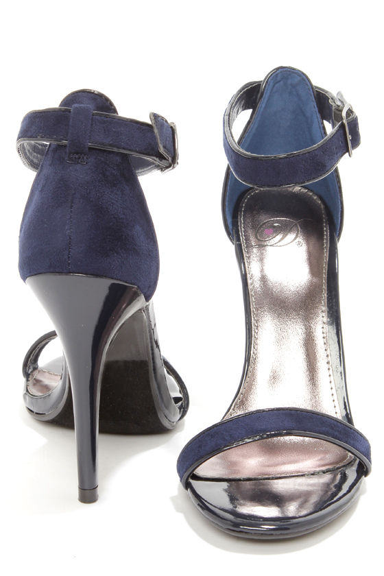 Cute Navy Blue Shoes Ankle Strap Heels Blue Heels Dress Sandals