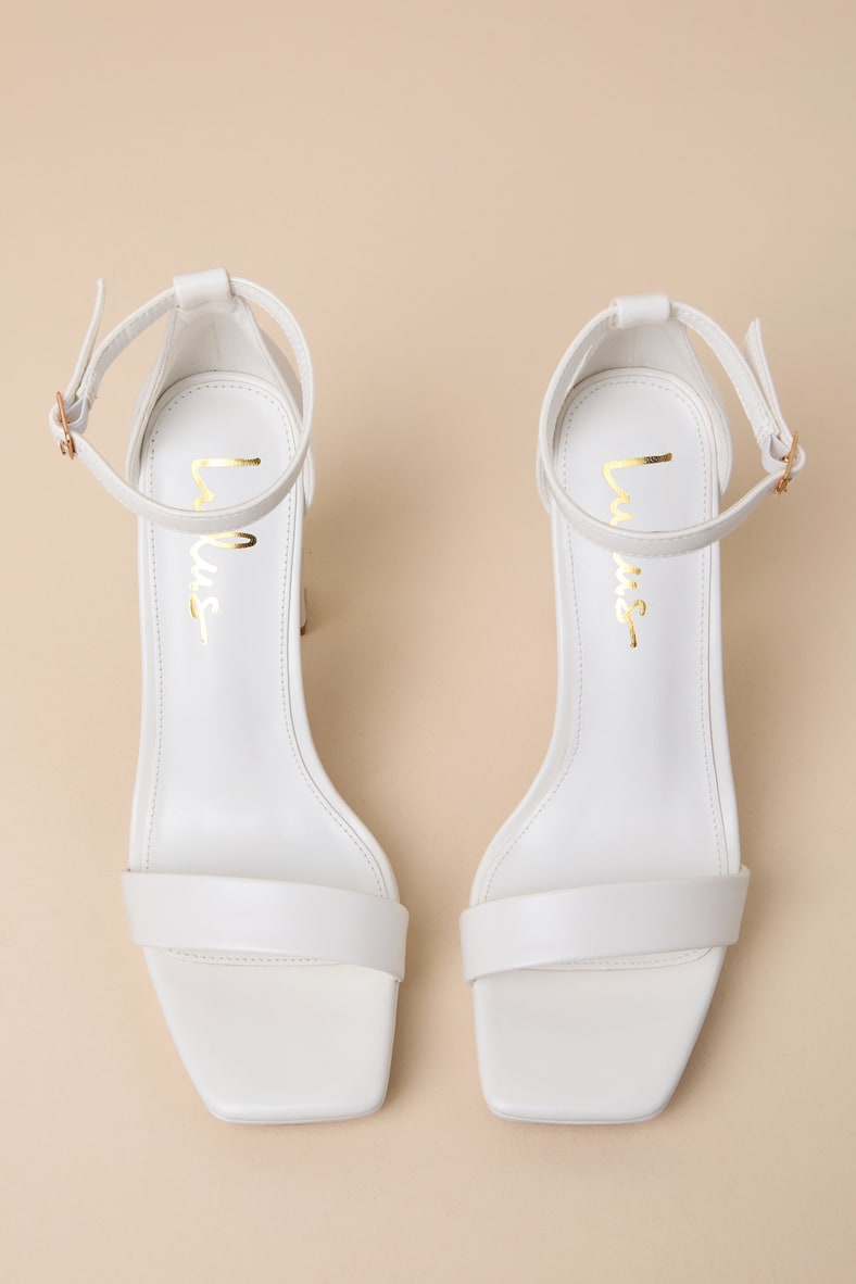 Signie White Square-Toe Platform Ankle Strap Heels